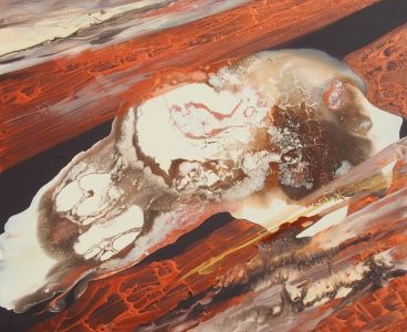 Rita Rimšienė paveikslas iš ciklo „Minčių skaitiniai II”, drobė, akrilas, 100X 120 cm. 2017 m.
