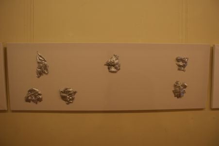 Saulius Kuizinas.  „Paveikslų eskizai“, vizualiųjų menų parodos  „Recesiją prisimenant“ fragmentas. 2014 m.