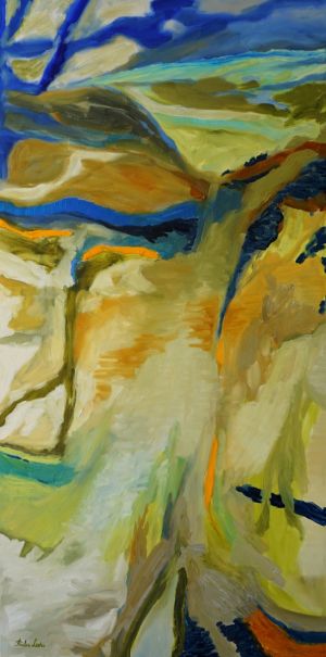 Rūta Levulienė „Mano įsivaizduojamos kelionės”paveikslo matmenys 60X100 cm. drobė, aliejus, paveikslo kaina 648 Eur. 2018 m.