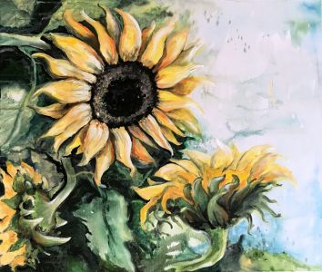 Margarita Adomavičienė “Sunflowers“ picture dimensions 60X70 cm. Picture price 245 Eur.