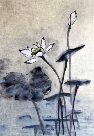 Ina Loreta Savickienė “Lotus“ dimensions 76X47 cm. Price 621 Eur. 2017. Ink and mineral paints on rice paper, glued on foam cardboard.