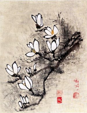 Ina Loreta Savickienė “Flowering magnolia“ dimensions 36X45 cm. Price 486 Eur. Ink and mineral paints on rice paper, glued on foam cardboard.